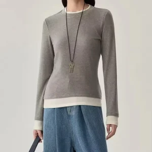 1 Piece Minimum Order 862549 Women’s Casual Stacked Wool Blend Skin friendly Fabric Knitted Pullover Top Long Sleeve Base Layer