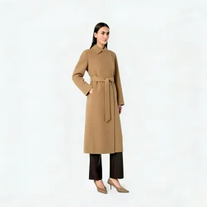 10% Alpaca 90% Australian Wool Long Trench Coat Women’s Maxi Length Belted Overcoat Elegant Winter Outerwear OEM Bulk Orders