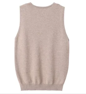 100% Cashmere Women’s Pullover Vest Casual Knitted Sweater with Front Logo for Spring Season