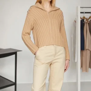 100% Cotton Cropped Knitted Cardigan Women’s Casual Long Sleeve Top with Half Zipper Winter Sweater