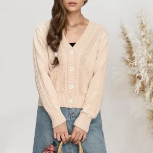 100% Cotton Knit Women’s Button Front Cardigans Sweater V neck Ladies Knitted Casual Sweaters Tops