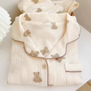 100% Cotton Pajamas Casual Simulated Silk Women’s Long Sleeve Pajamas