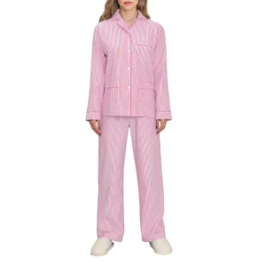 100% Cotton Sleepwear PJ Striped Women’s Pajamas Lounge Wear Sets Custom Ladies Loungewear