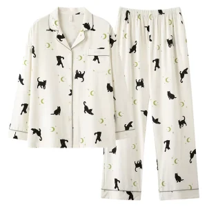 100% Cotton Smooth Women’s Fashionable Pajamas with Chest Pads Sleepwear Pijamas Set for Woman at Home