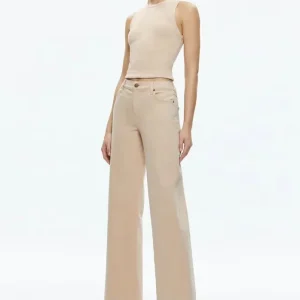 100% Cotton Wide Leg Womens Beige Trousers Pants Casual Fashion Long Office Pants for Women