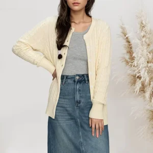 100% Cotton Women’s Knit Cardigans Sweater Custom Ladies Knitted Jacquard Sweater Tops