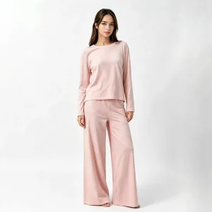 100% Cotton Women’s Pajama Set Short Sleeve T shirt & Wide Leg Pants Loungewear Set Soft Breathable Sleepwear For Home
