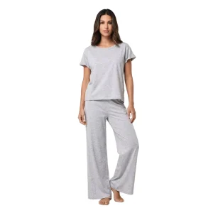 100% Cotton Women’s Pajama Set Short Sleeve T shirt & Wide Leg Pants Loungewear Set Soft Breathable Sleepwear For Home