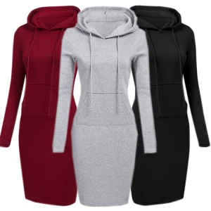 100% Polyester Women’s Long Sleeve Pullover Fit Slim Casual Hooded Sweatshirt Dress Plain Hoodies Hoodie Woman Hoodies