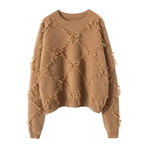 100% Pure Cashmere Women’s Loose Pullover Tassel Winter Knitted Sweater Casual Jumper Top