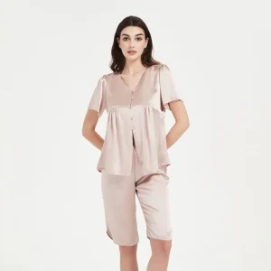 100% Pure Mulberry Silk Pajamas 19 Momme Women Washable Sleepwear Set 100% Organic Silk Pajamas for Women