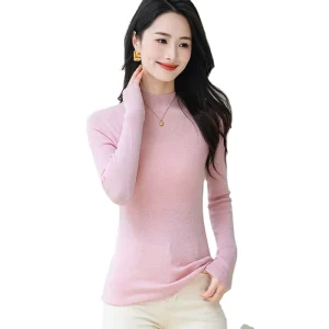 100% Wool Standard Thickness Winter Casual Women’s Round Neck Pullover Sweater with Long Sleeves Knitted Bottom