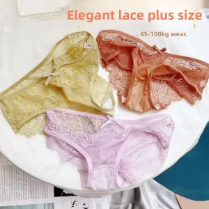 100kg Plus Size Thin Women’s Underwear Solid Transparent Lace Anti Bacterial Sexy Sweet Cute Mid low Waist Comfortable Bikini