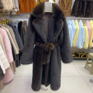 110cm Long Faux Fox Fur Coat for Women’s Winter Fashion Noble and Loose Fitting Eco-Friendly Lapel Faux Fur Jacket
