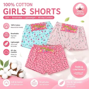 12pcs Per Pack 100% Cotton Breathable Mid Rise Print Anti Bacterial Quick Dry Soft Cute Design Girls Underwear Safety Panties