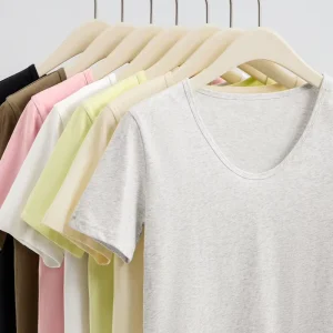160G Semi Sheer Women’s Slightly Relaxed Crew Neck T Shirt Lightweight Breathable Casual Top