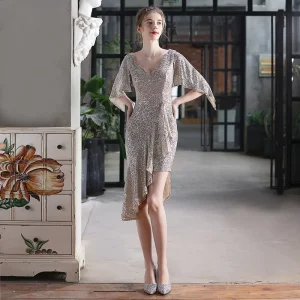 18669# Short Sleeve Mermaid Prom Dress with Laces