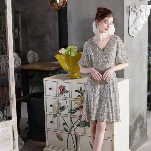18692# Short Sleeve Mermaid Prom Dress with Laces