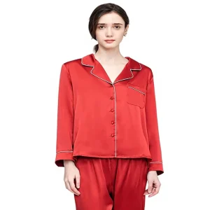 19M 100% Mulberry Silk Women’s Zodiac Year Red Wedding Festive Soft Solid Loungewear Pajamas Set