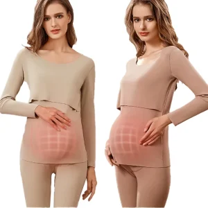2 PCs Set Maternity Sleepwear Pregnant Women Clothes Thermal Underwear Autumn Winter Thickening Pregnancy Nursing Pajamas