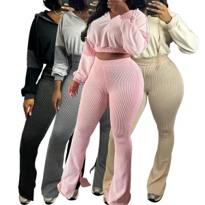 2 Piece Ladies Outfit Flared Pants Loungewear Two Piece Set Women Clothing Sweatpants and Hoodie Joggers Workout Set