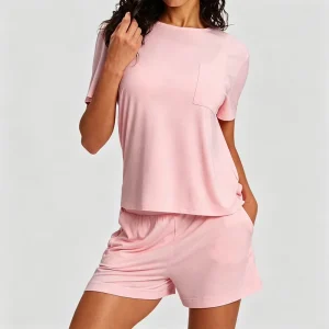 2 Piece Set Bamboo Women Pajama Set Lounge Wear Set Short Sleeve Sleepwear Summer Pjs Loungewear