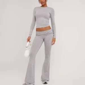 2 Pieces Casual Long Sleeve Crew Neck Top in Grey Crop Top T Shirt Pants Sportswear Comfortable Suit Women’s Loungewear Sets custom logo loungewear sets