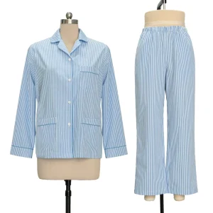 2 Pieces Striped Women’s Pajamas 100% Cotton Sleepwear Lounge Wear Sets Custom Ladies Loungewear Pjs