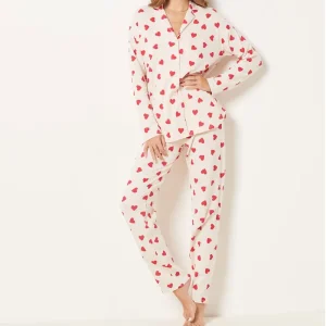 2 piece Women’s Pajamas Set Custom Printed Soft Knitted Fabric For Summer Sleepwear