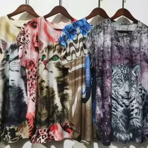 2.35 Dollars Model FYK226 Flower Cotton Linen Short Sleeved Shirt Regular Women’s Blouses Shirts for Lady Elegant Style