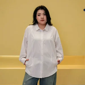 200 Pounds Spring and Autumn Loose Casual Loose Fit with Shoulder Sleeves Simple Plus Size Women’s Shirt