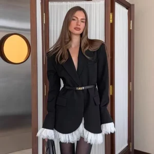 20256 Trendy Black Oversized Blazer Women’s Elegant Office High End Autumn Winter Outerwear