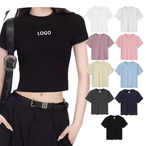 230gsm Slim Fit Girl Baby Tee Custom Logo Women’s T-shirts Short Sleeve Tee Cotton Fitted Crop Top