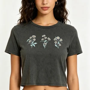 230gsm Vintage Women’s Crop Top Summer Acid Wash T Shirt High Quality Crop Tops Tee