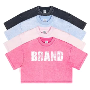 230gsm Vintage Women’s Crop Top Summer Acid Wash T Shirt High Quality Crop Tops Tee