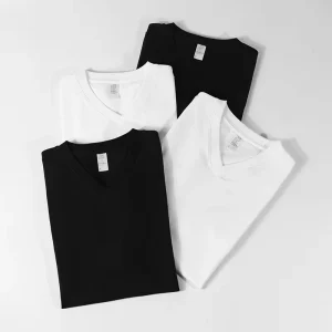 250g Japanese Heavy Cotton V-neck Short Sleeve T-shirt Men’s Women’s Solid Color 100% Cotton T-shirts Custom