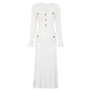2617 Spring And Autumn Fashion Trend Elastic Knitted Diamond Button Slim Fit Women’s Dress