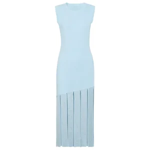 2660 Summer Slim Fit Sleeveless Long Women’s Dress with Hot Stamping Diamond Tassel