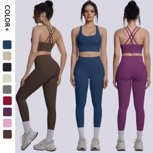 2PCS Women Sportswear Workout Sport Leggings Gym Fitness Seamless Yoga Active Wear Sets