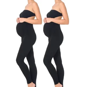 2Pcs Women’s Maternity Leggings Seamless Plus Size Yoga Pants Kids Yoga Pants Stretch Pregnancy Trousers