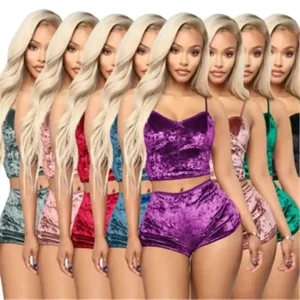 2pcs Fashion Ladies Velvet Sleepwear Set Sexy Shorts Women’s Sleepwear Pajama