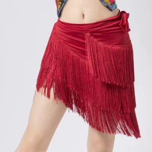 3 Layer Fringe Latin Dance Skirt Set Womens Asymmetrical Tassel Wrap Skirts For Salsa Rumba Dancing Practice Belly Hip Scarf