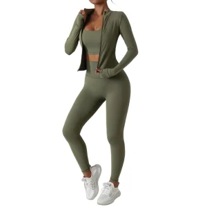 3 Piece Women’s High Waist Gym Outfits Breathable Skinny Leggings Workout Sets Eco Friendly Tracksuits for Summer Workouts