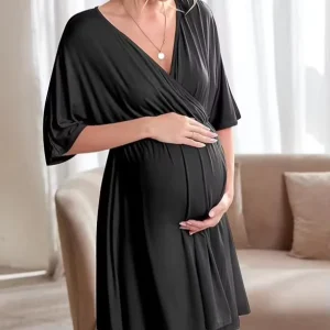 3 in 1 Labor Delivery Hospital Gown Maternity Dress Nursing Nightgown Sleepwear for Breastfeeding Antimicrobial Bamboo Dresses