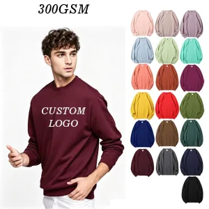 300GSM Cotton Polyester Blend Crew Neck Sweatshirt Unisex Blank Pullover Multi Colors Custom Logo Sweat Top