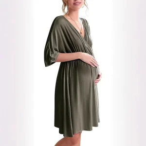 3067 Summer Slim Fit Dress for Pregnant Women Postpartum Short Sleeve Breast Feeding Belly Supporting Maternity Clothes
