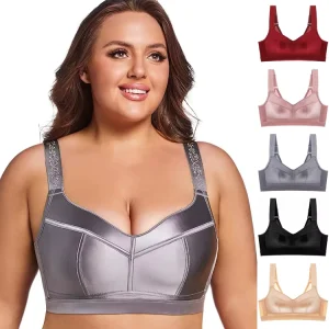 34-52 Custom Logo Breathable Solid Knitted Wireless Push-Up Women’s Wide Straps 3CM Gathered Bra