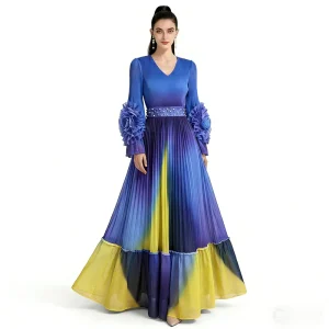 36 Colors Women’s V Neck Solid Flower Print Maxi Dress Long Sleeve Natural Waist Woven Tassel Spring Summer Autumn Loose