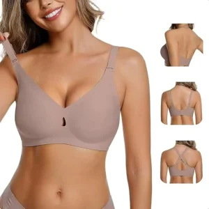 3D Cup Soft Rimless Underwear with Adjustable Back Button Hollowed Out Comfortable Women Bra