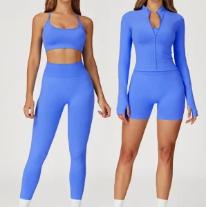 4513 Women Custom Fitness Wear High Waist Legging Sports Bra Jacket Set Athletic Gym Workout Clothes Solid Yoga Sets
